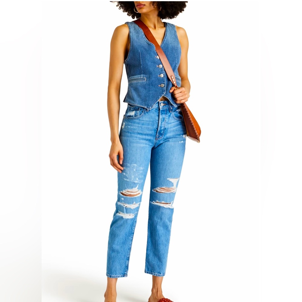 Frame Le Original distressed high-rise straight-leg jeans Medium Wash